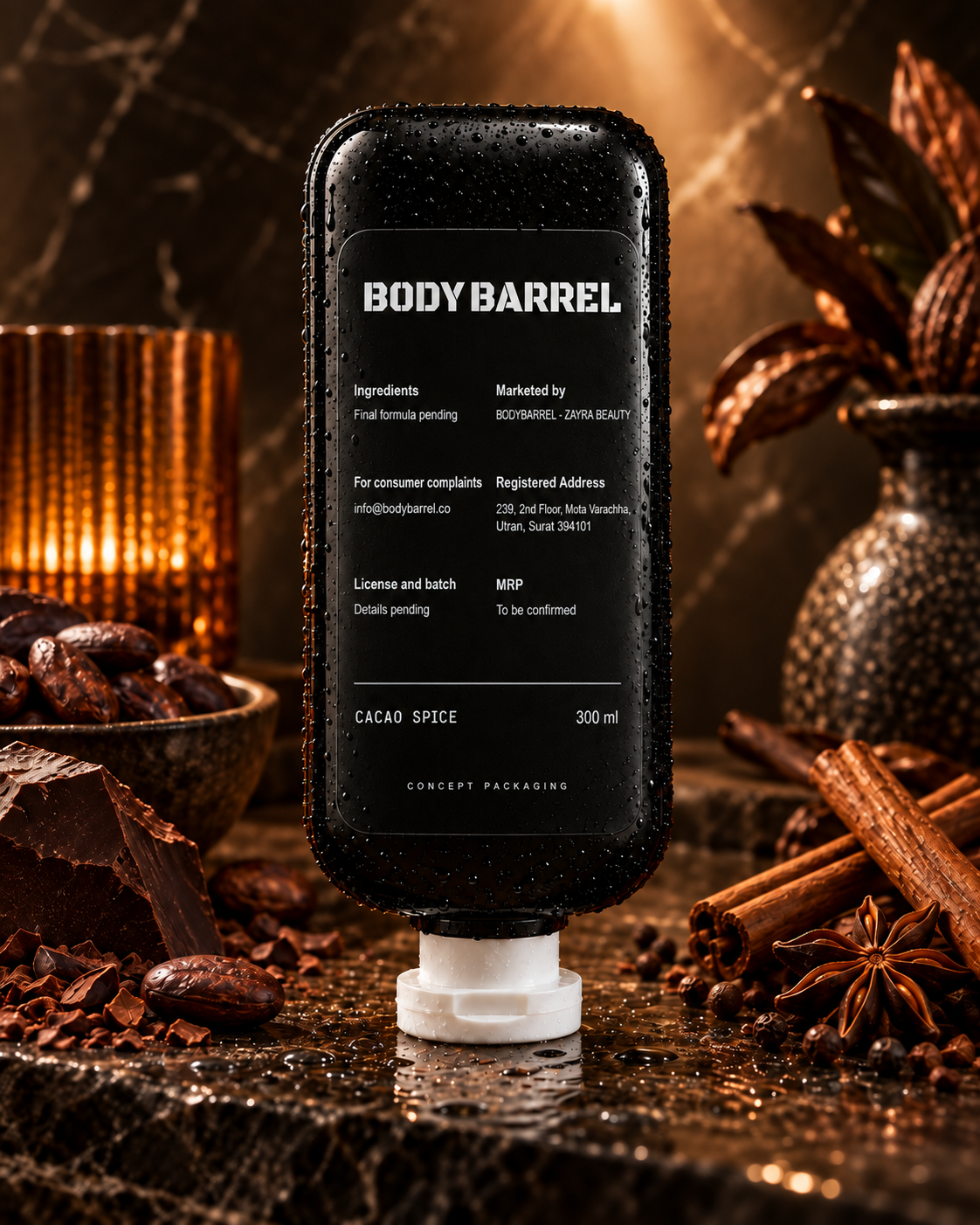 Cacao Spice body wash concept back label